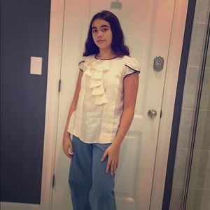 Ivory silk ruffle neck blouse